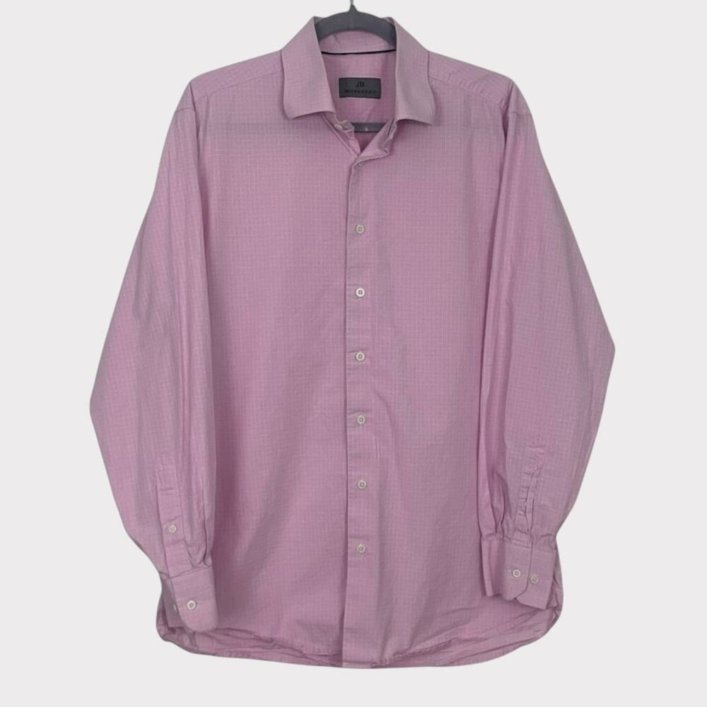 JB Workshop Mens Pink Grid Check Long Sleeve Button Down Shirt